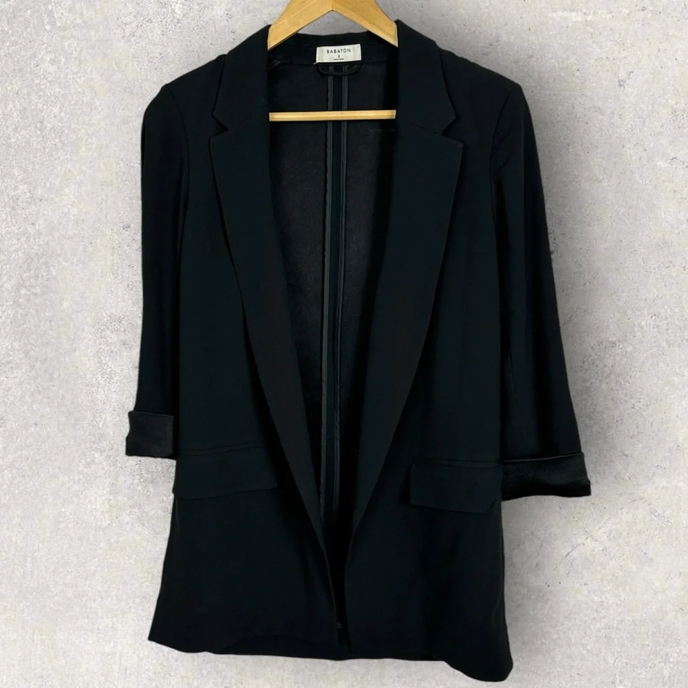 Aritzia Babaton‎ Delos Blazer Black Drape Size 2 Cupro Crepe Minimalist Career - Picture 16 of 16
